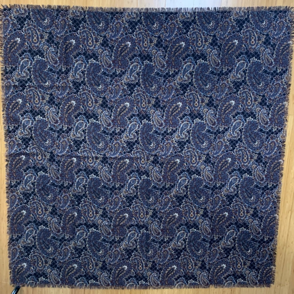 Liberty Vintage XL Brown Paisley Print Wool Wrap Scarf - Picture 8 of 10
